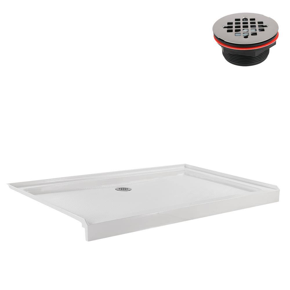 60'' Glossy White Rectangular Acrylic Shower Base with ABS Drain
