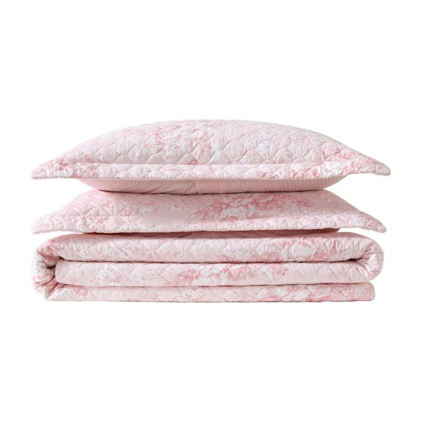 Laura Ashley Toile Delightful 2-Piece Pale Pink Cotton Twin Quilt