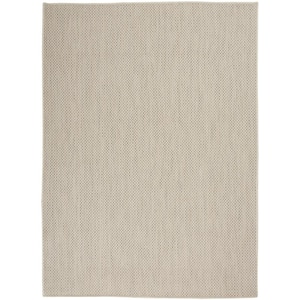 Courtyard Ivory Silver 6 ft. x 9 ft. Geometric Contemporary Indoor/Outdoor Patio Area Rug