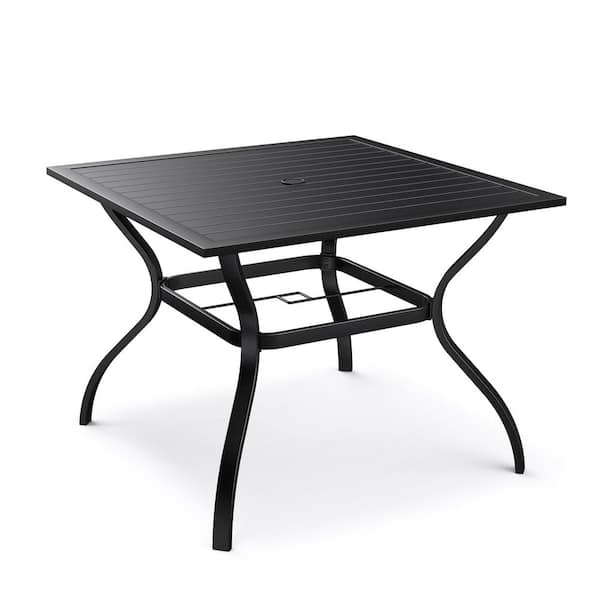 Furniture of America Teresi Black Square Metal Outdoor Dining Table with Umbrella Hole