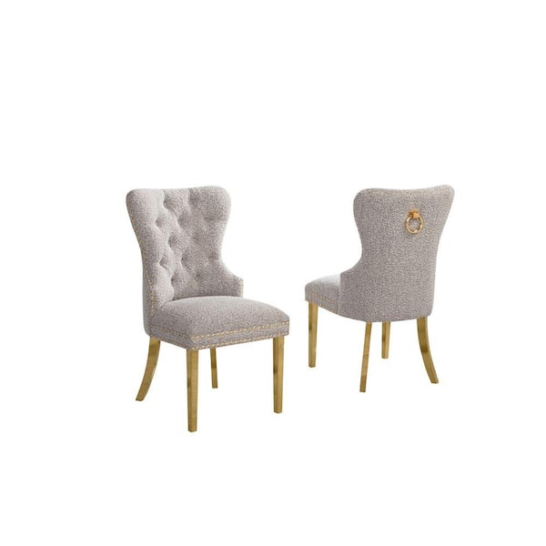 Indira Grey Boucle Fabric Side Chair (Set of 2) with Gold Legs