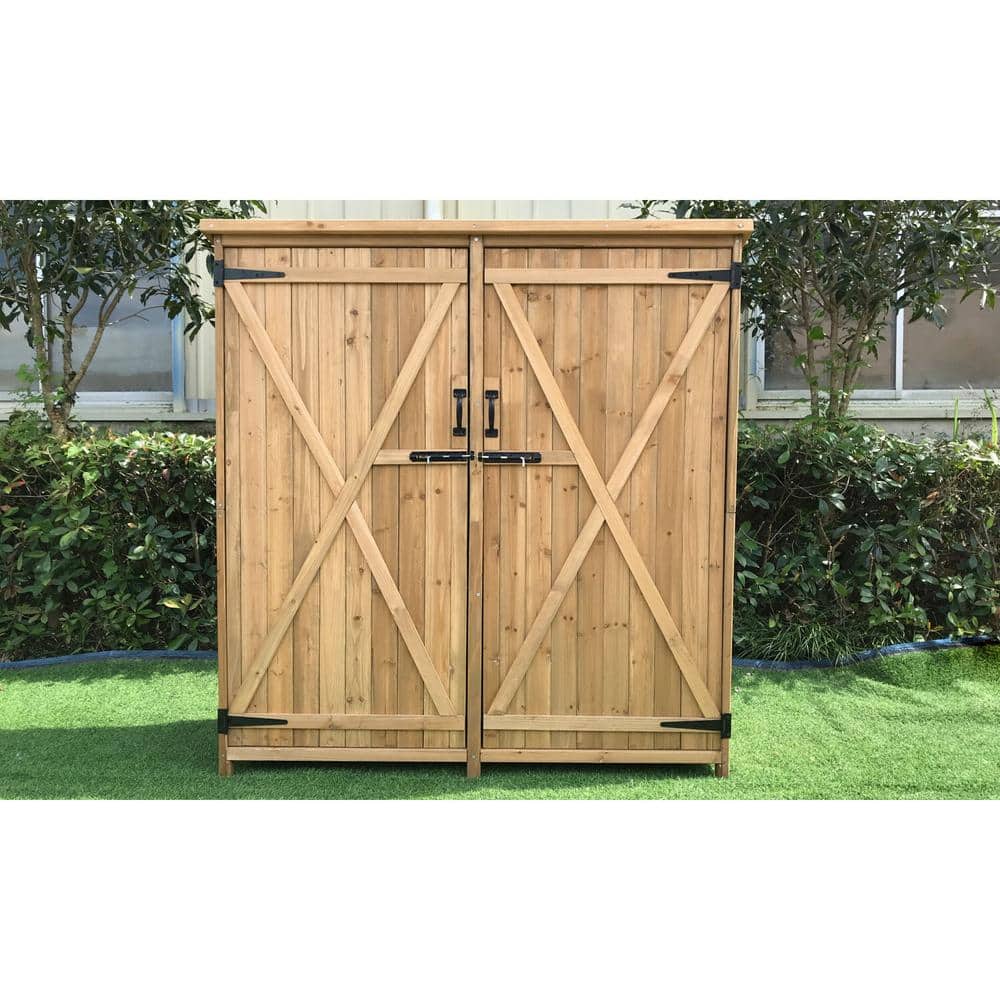 Black Fir Wood Outdoor Storage Shed with Shelving