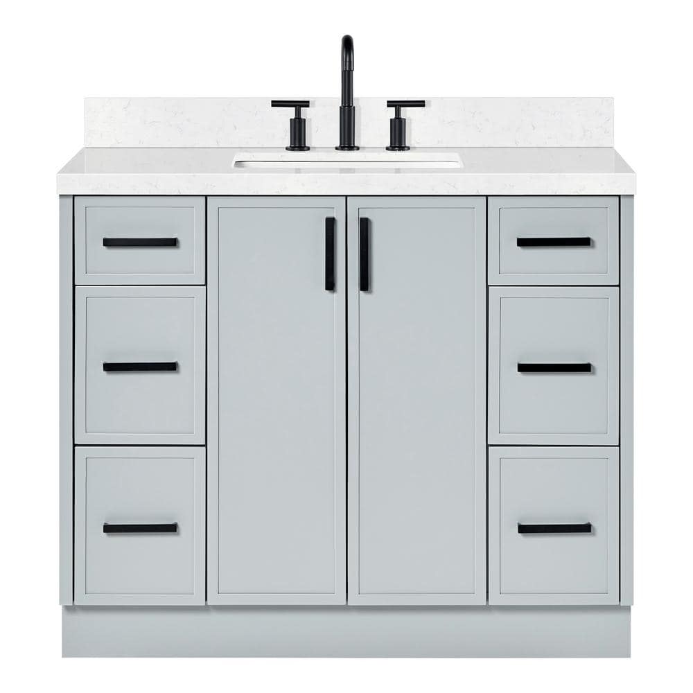 Kelly 42" Gray Wood Single Sink Vanity with Carrara Quartz Top