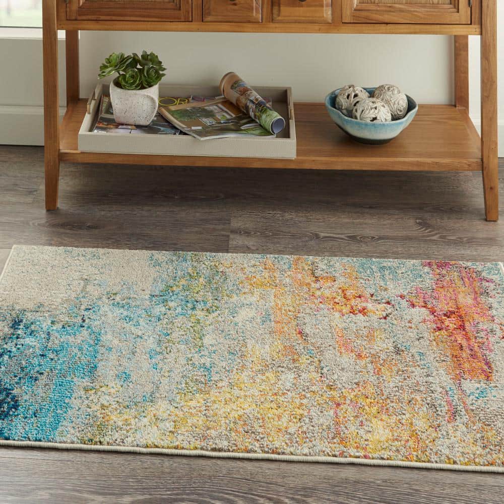 Celestial 2x4 Ft Med Grey Abstract Synthetic Rug