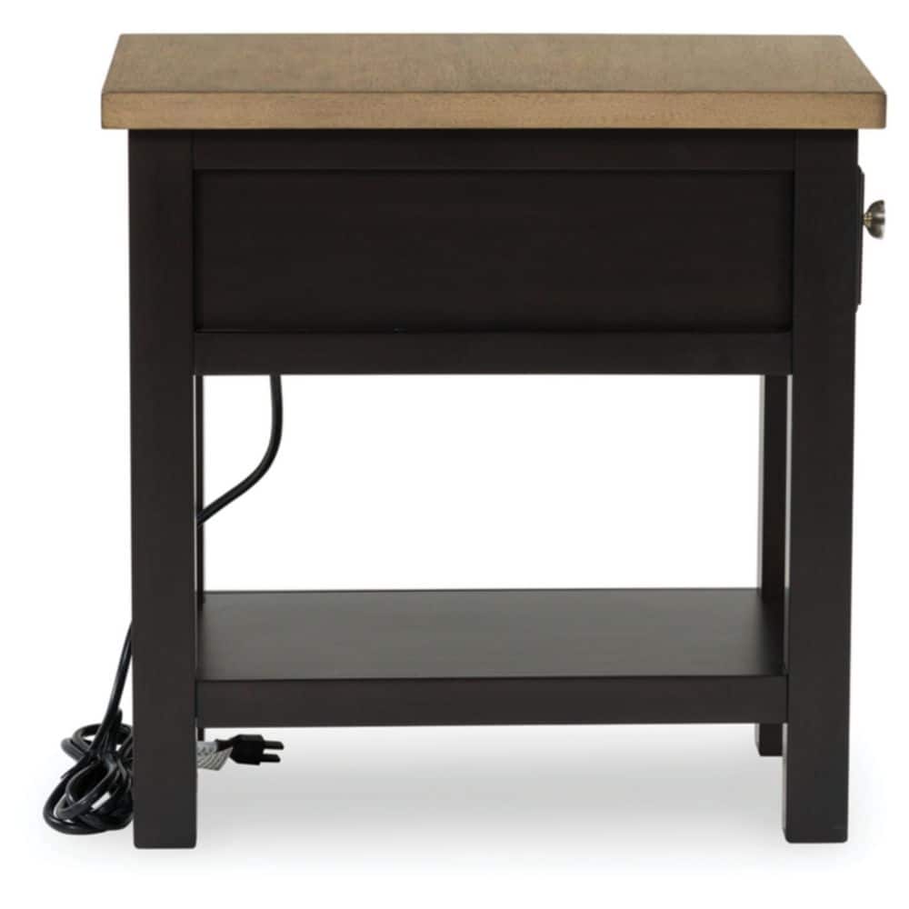 Brown Two-Tone Wood Rectangular End Table with Storage