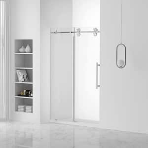 48 in. W x 74.5 in. H Sliding Frameless Shower Door in Satin Nickel Finish with Tempered Clear Glass