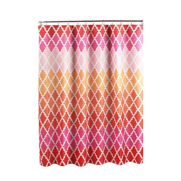 Creative Home Ideas Diamond Weave Textured 70 in. W x 72 in. L Shower Curtain with Metal Roller Rings in Gateway Lattice Pink