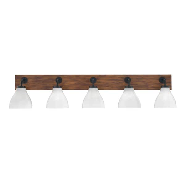 Unbranded Kirby 47 in. 5 Light Black and Painted Wood-look Vanity Light with 6.25 in. White Marble Glass Shades No Bulbs Included