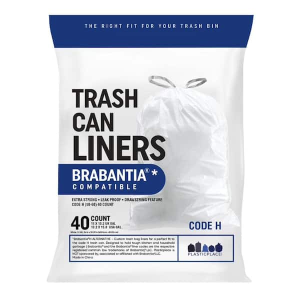 Plasticplace Trash Bags simplehuman (x) Code J Compatible White