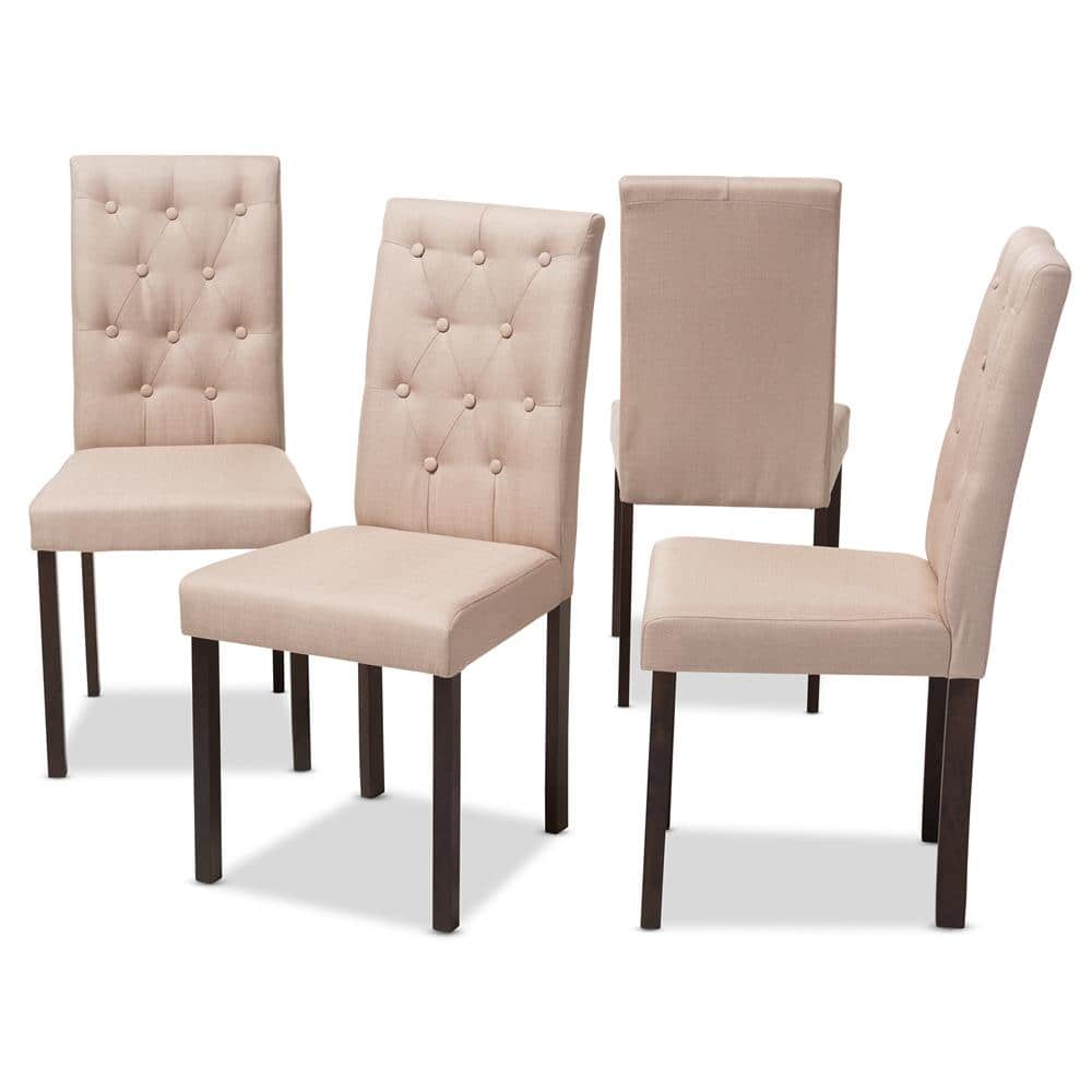 Contemporary Beige Fabric & Dark Brown Wood 5-Piece Dining Set
