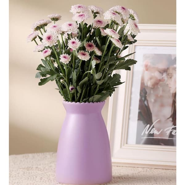 7 in. Purple Round Ceramic Decorative Vase-Minimalist Ceramic Vase