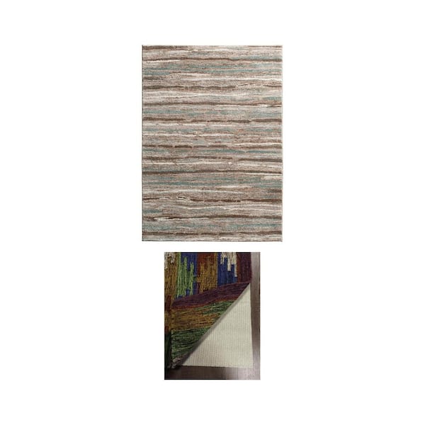 Shoreline Multi 8 ft. x 10 ft. Striped Area Rug and Deluxe 8 ft. x 10 ft. Rug Gripper Pad Combo