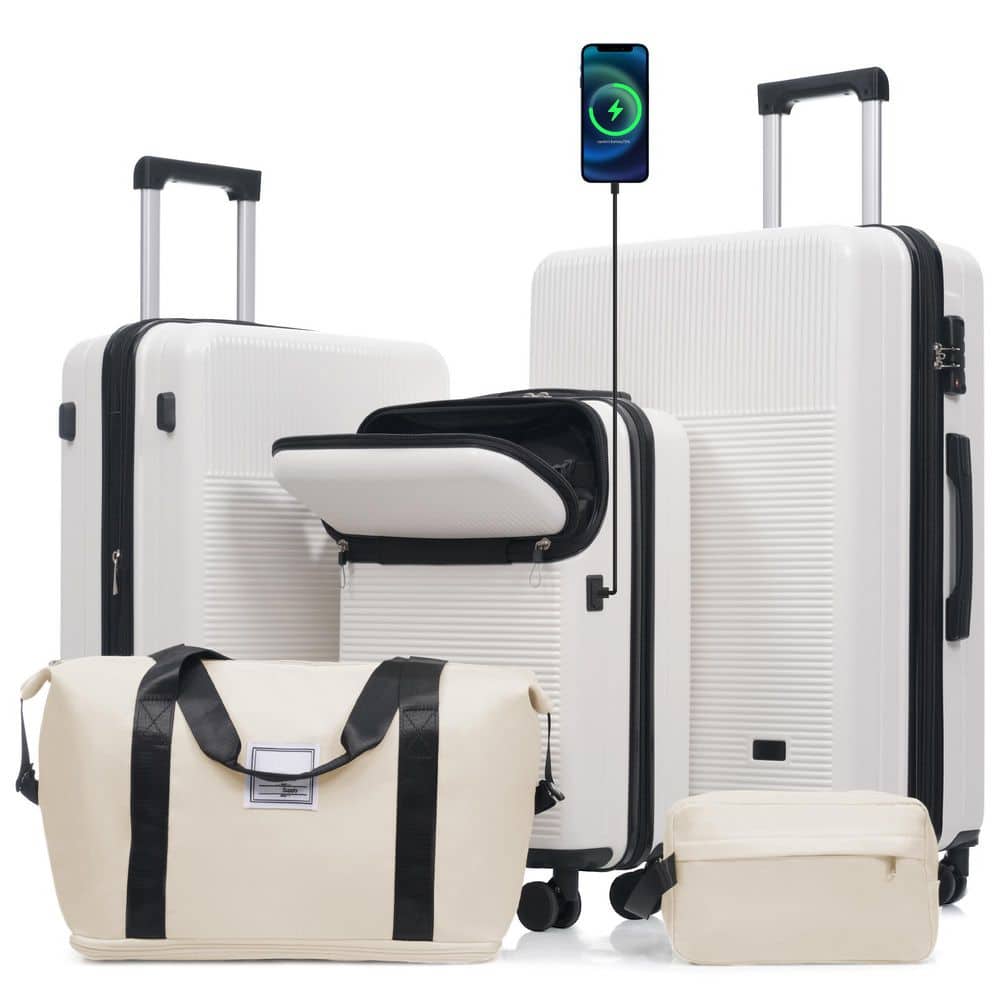 5-Piece White ABS Hardside Luggage Set with Half-Opening, Double Spinner Wheel, USB Port and TSA Locks price history on PriceWatchPro