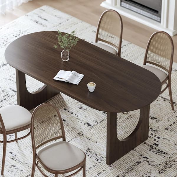 Isabella Walnut Color Wood Double Pedestal Base 67 in. x 33.5 in. Oval Dining Table (Seats 6)