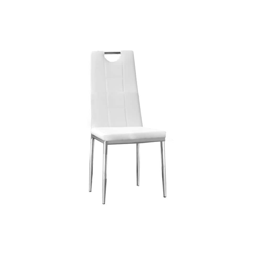 High-Back White Faux Leather Parsons Side Chair with Chrome Base