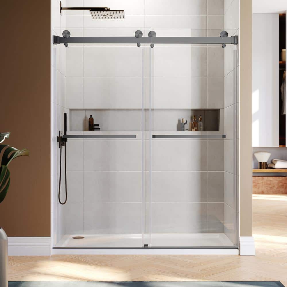 UKD01 56 to 58 in. W x 76 in. H Double Sliding Frameless Shower Door in Space Gray, EnduroShield 3/8 in. Clear Glass price history on PriceWatchPro