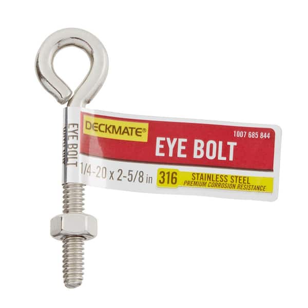 DECKMATE Marine Grade Stainless Steel 1/4-20 X 2-5/8 in. Eye Bolt includes Nut