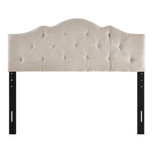 Charlie Beige 61.25 in. W Full/Queen Upholstered Headboard with Rounded Corners and Button Tufts Adjustable Height