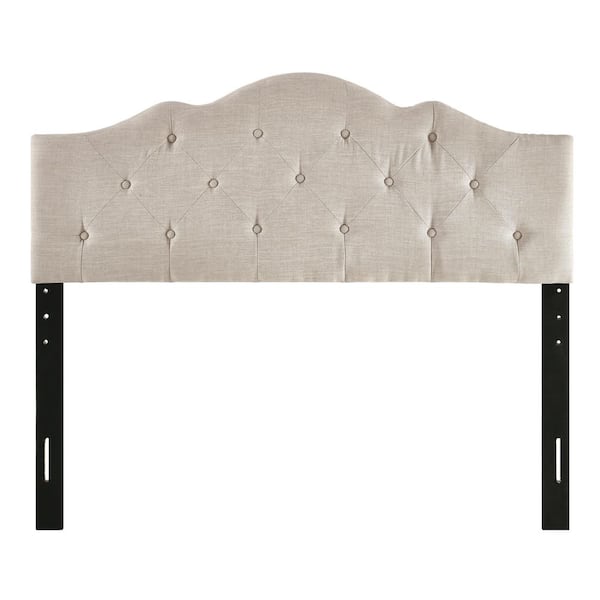 Dwell Home Inc Charlie Beige 61.25 in. W Full/Queen Upholstered Headboard with Rounded Corners and Button Tufts Adjustable Height