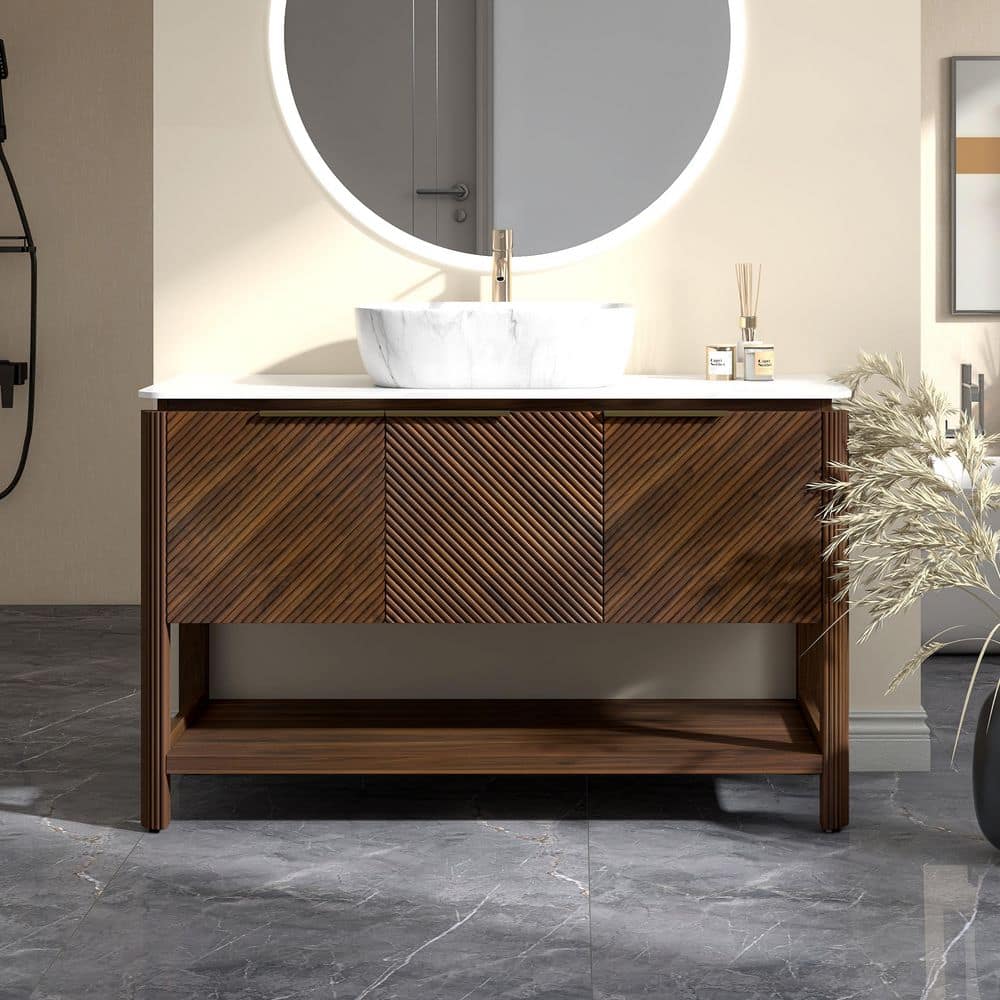 ★Vanio  ★ Yingze 48 in. Freestanding Single Sink Walnut Bath Vanity with