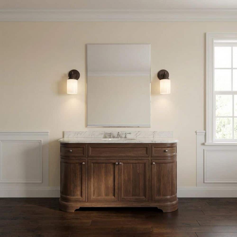 Ashford 4.5 in W x 10.25 in H 1-Light Aged Iron Transitional Bathroom Wall Sconce with Milk Drum Glass Shade price history on PriceWatchPro