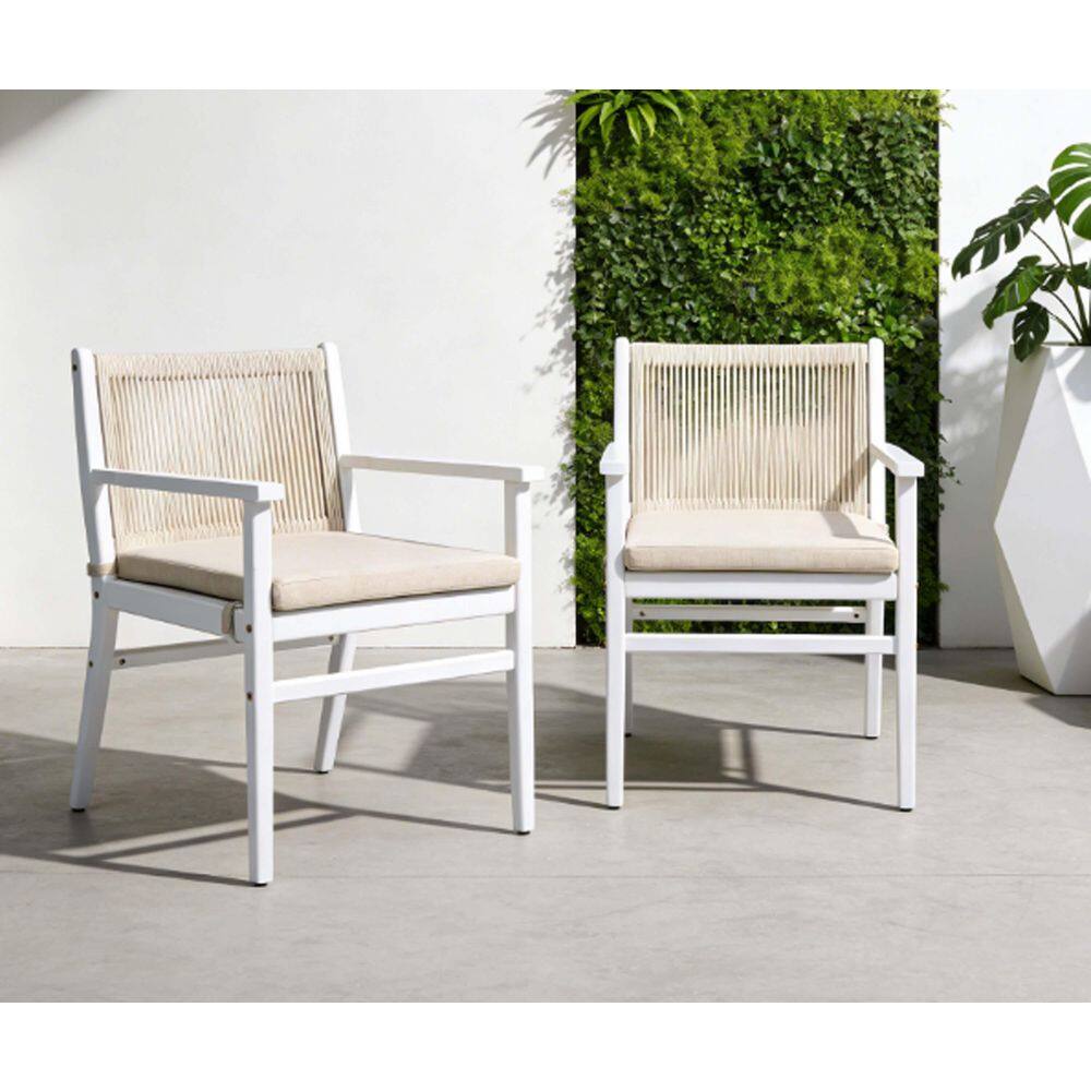 White Acacia Wood Outdoor Dining Chair with Beige Cushion (2-Pack) price history on PriceWatchPro