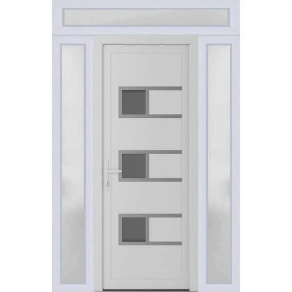 VDOMDOORS 60 in. x 94 in. Right-hand/Inswing Frosted Glass White Silk Steel Prehung Front Door with Hardware