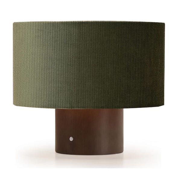 Milo 10 in. Walnut Table Lamp with Green Round Shade and Touch Switch