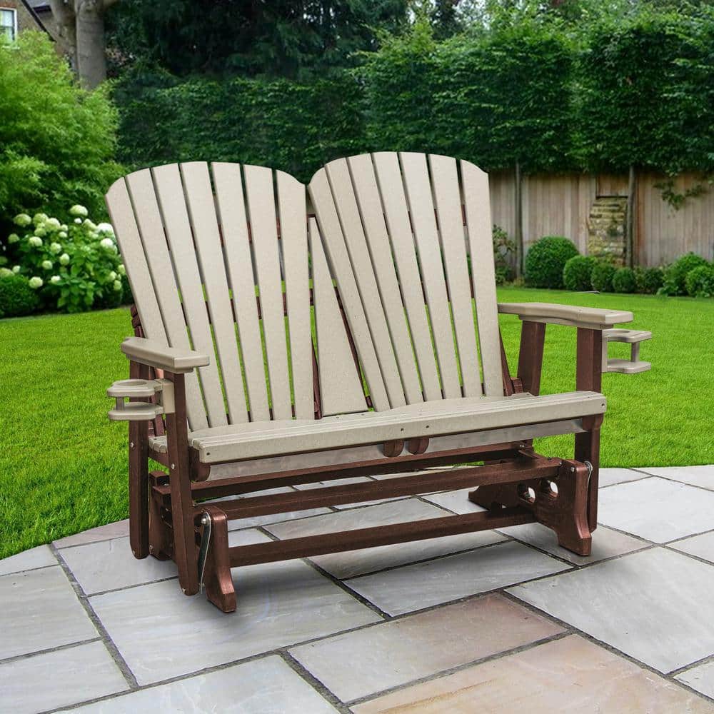 Weatherwood and Tudor Brown Outdoor Gliding Bench with Cupholders
