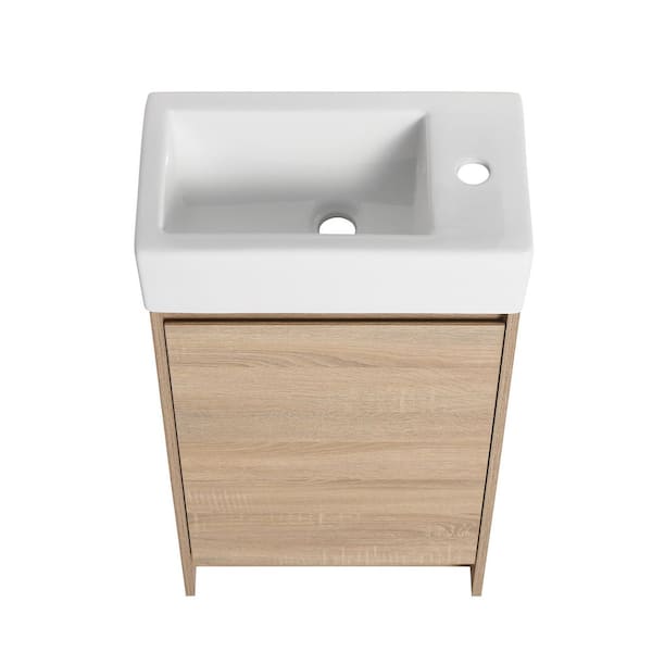 18 in. Freestanding Single Light Oak Bath Vanity with White Ceramic Vanity Top Assembled