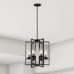 Elements 4-Light Charcoal Chandelier with Rain Glass Shades For Dining Rooms