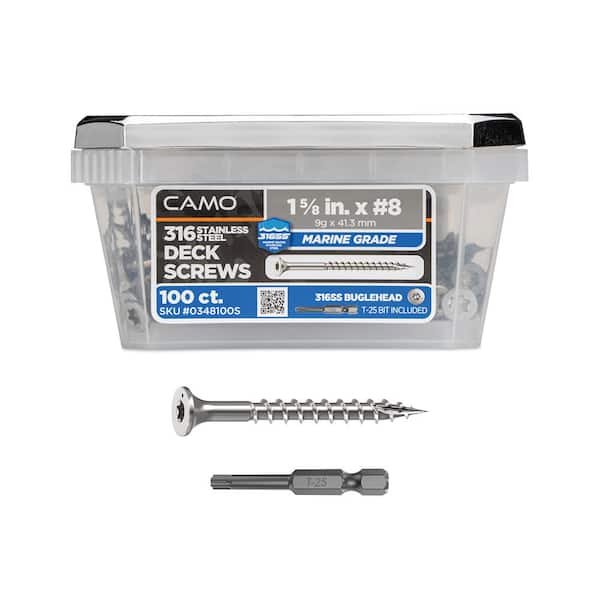 CAMO 1-5/8 in. #8 316 Stainless Steel Premium Star Drive Bugle-Head Deck Screws (100-Count)