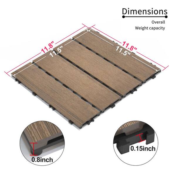 Zeus & Ruta 11.8 in. Oak WPC Wood-Plastic Patio Floor Tiles, Water