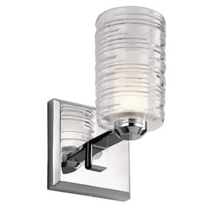 Giarosa 10 in 1-Light Chrome Bathroom Indoor Wall Sconce Light with Clear Ribbed Outer Glass