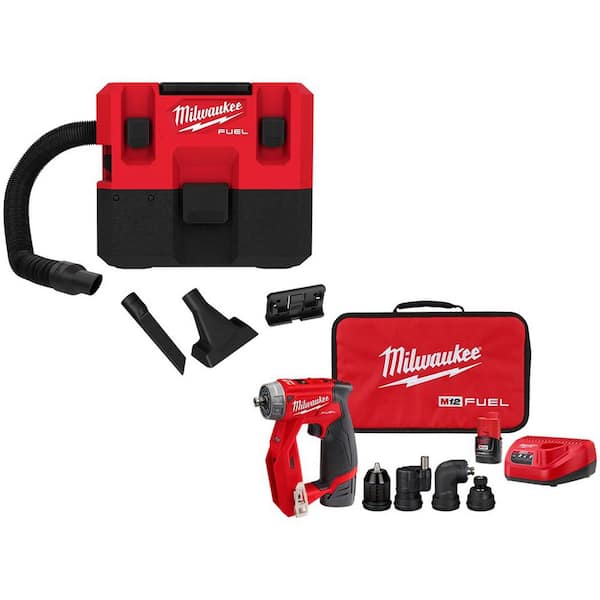 Milwaukee M12 FUEL 12-Volt Lithium-Ion Cordless 1.6 Gal. Wet/Dry Vacuum with M12 FUEL 4-in-1 Installation 3/8 in. Drill Kit