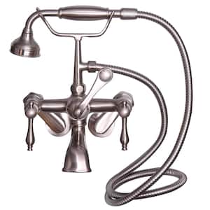 3-Handle Wall Mounted Claw Foot Tub Faucet with Elephant Spout and Hand Shower in Brushed Nickel