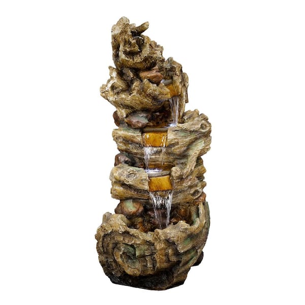 Alpine Corporation 47 in. Tall Outdoor 5-Tier Tree Trunk Waterfall