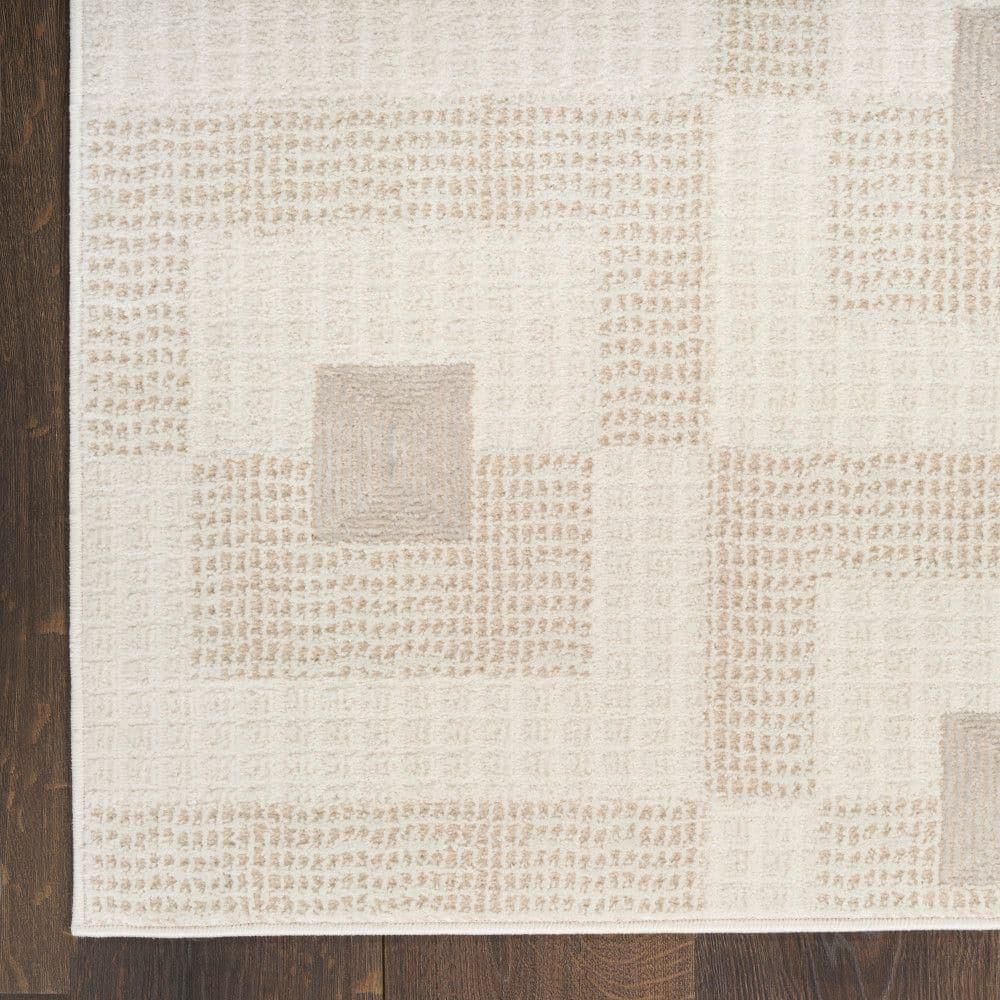 Nordic Beige Geometric Synthetic 5' x 7' Area Rug