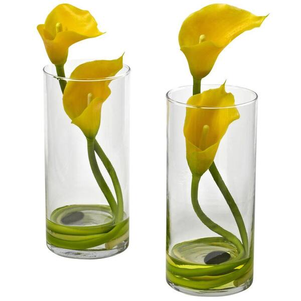 Nearly Natural Artificial Double Calla Lily with Cylinder (Set of 2)