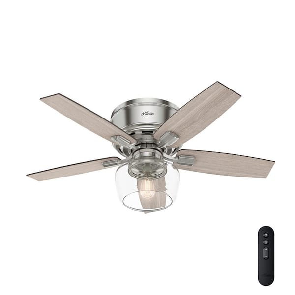 Hunter Bennett 44 In Indoor Brushed Nickel Led Low Profile Ceiling Fan With Light Kit And Remote Control 50420 The Home Depot - Hunter Indoor Low Profile Ceiling Fan With Light