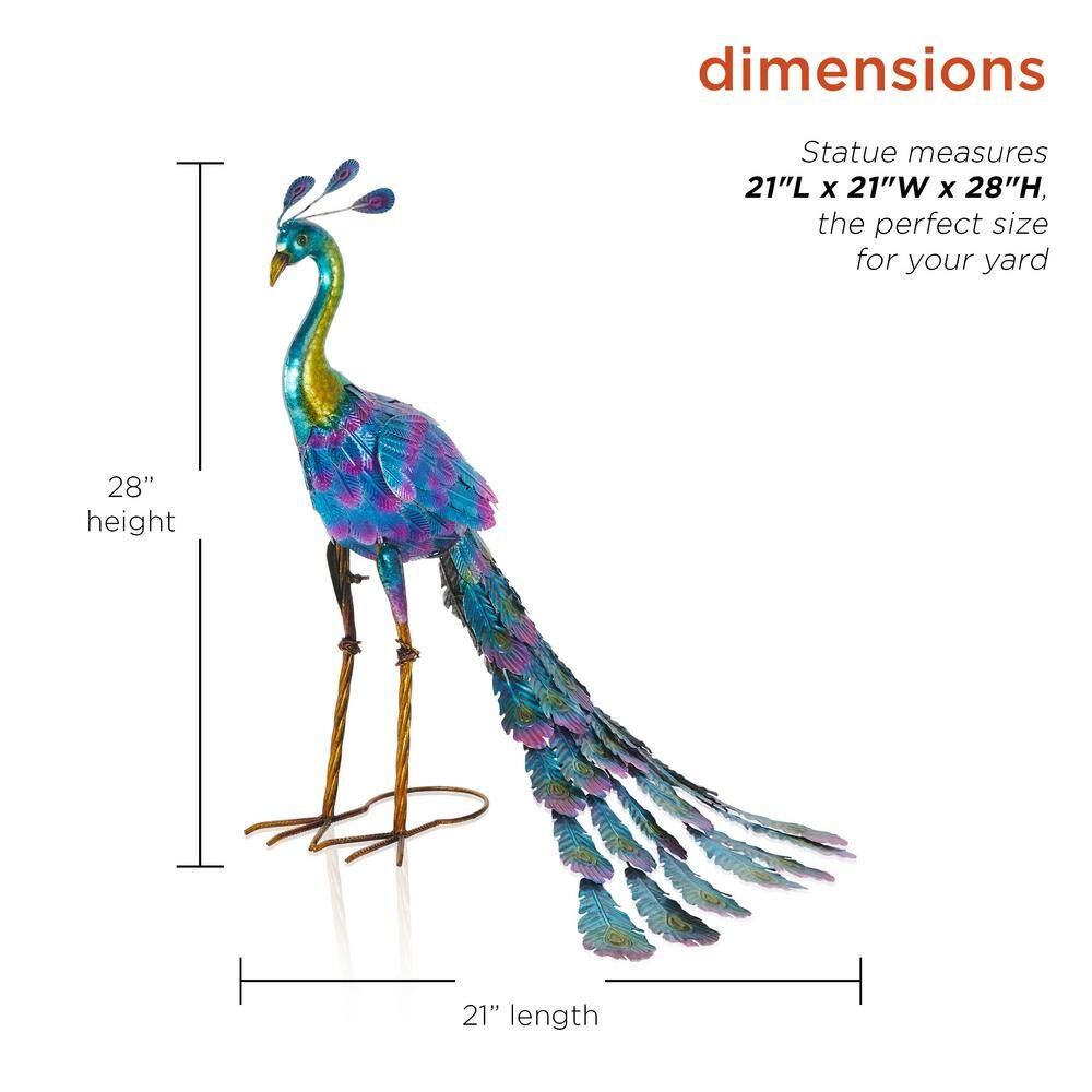Multicolored 27" Metal Peacock Garden Statue