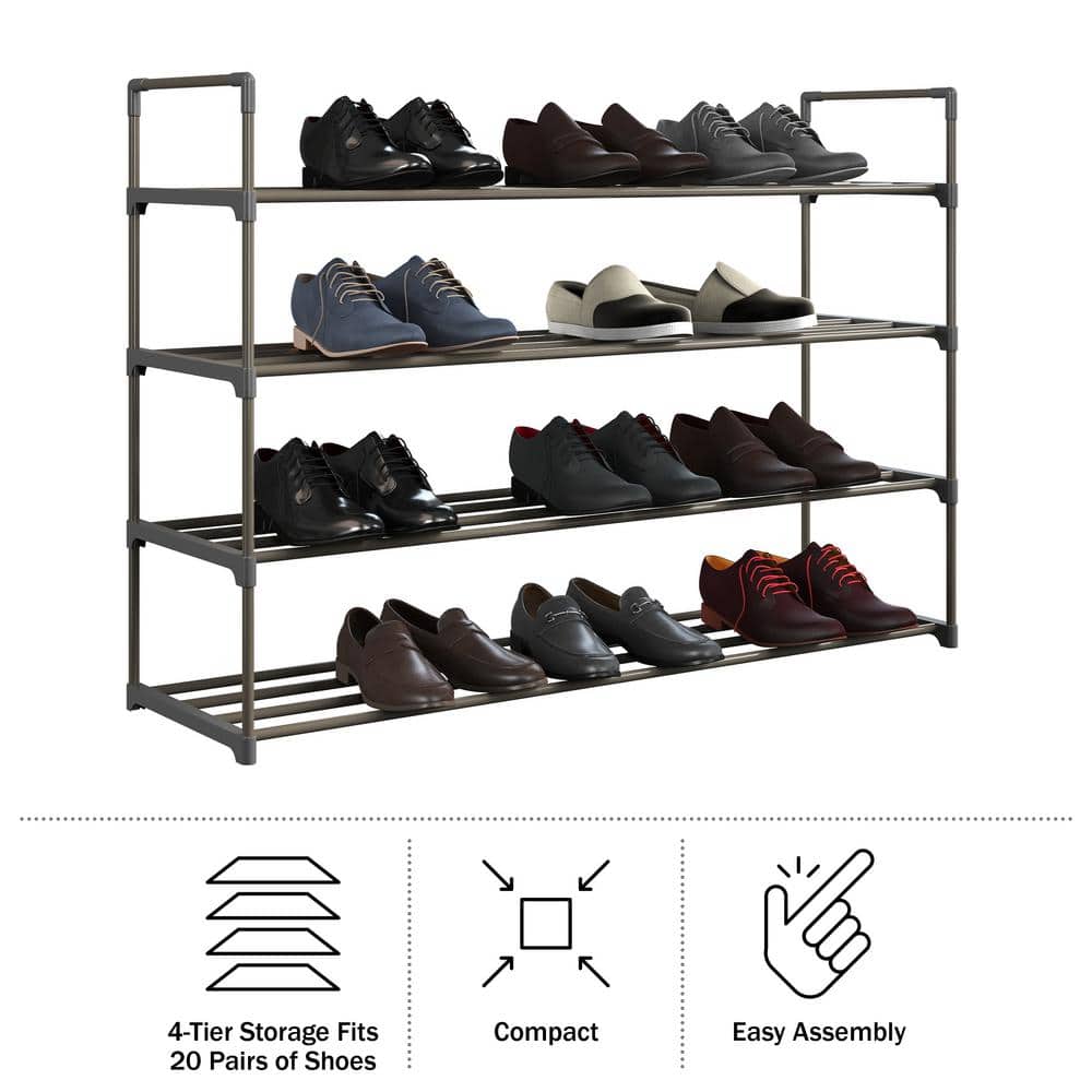 Gray 4-Tier Plastic Shoe Rack Organizer