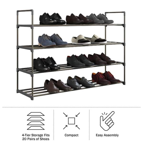4 Tier Stackable Shoe Rack Sturdy Shoes Shelf Storage Organizer  Space-Saving USA