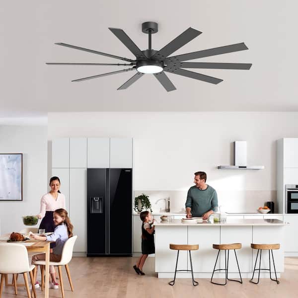 【son and daughter 】ブラック Breezary Archer 72 in. Integrated LED Indoor Matte Black Ceiling