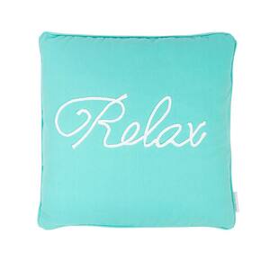 Cozumel Teal and White "RELAX" Embroidered Rope 18 in. x 18 in. Throw Pillow
