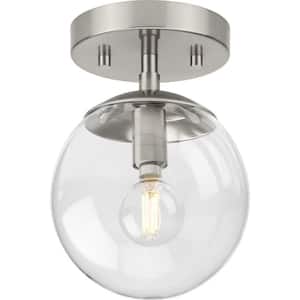 Atwell Collection 6 in. 1-Light Brushed Nickel Semi-Flush Mount Mid-Century Modern with Clear Glass Shade