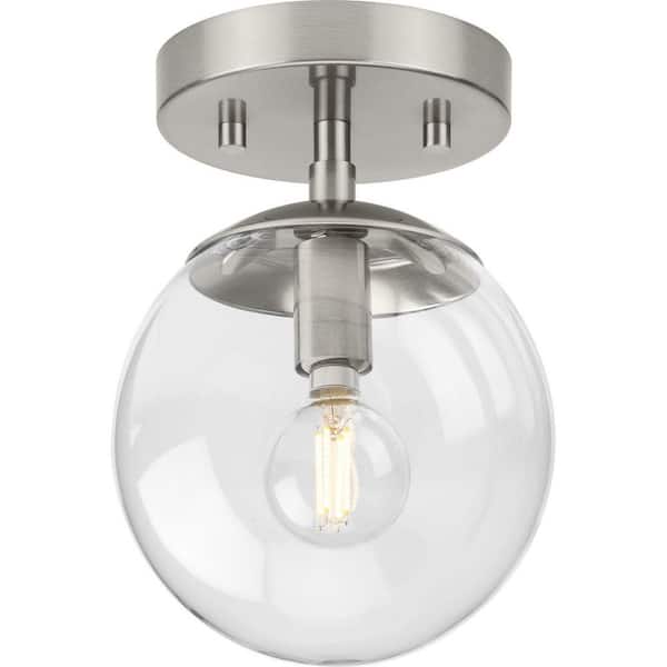 Progress Lighting Atwell Collection 6 in. 1-Light Brushed Nickel Semi-Flush Mount Mid-Century Modern with Clear Glass Shade