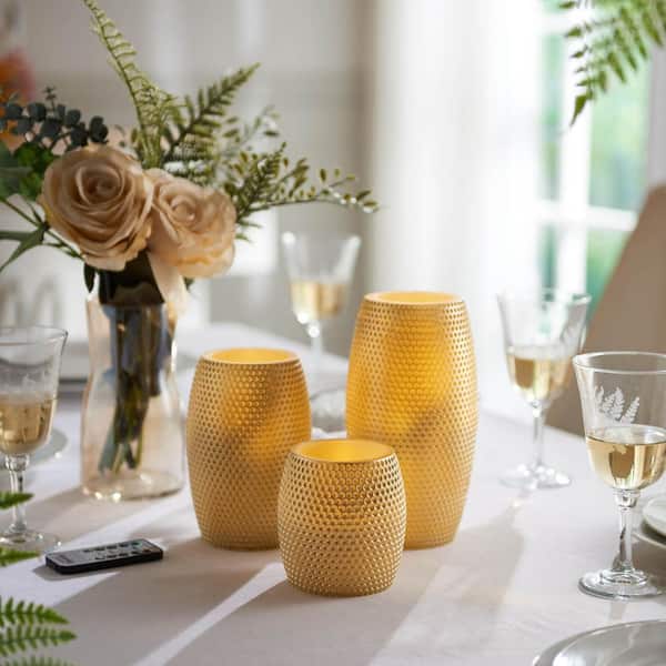 Unbranded Golden Honeycomb Barrel Shaped LED Candle (Set of 3)