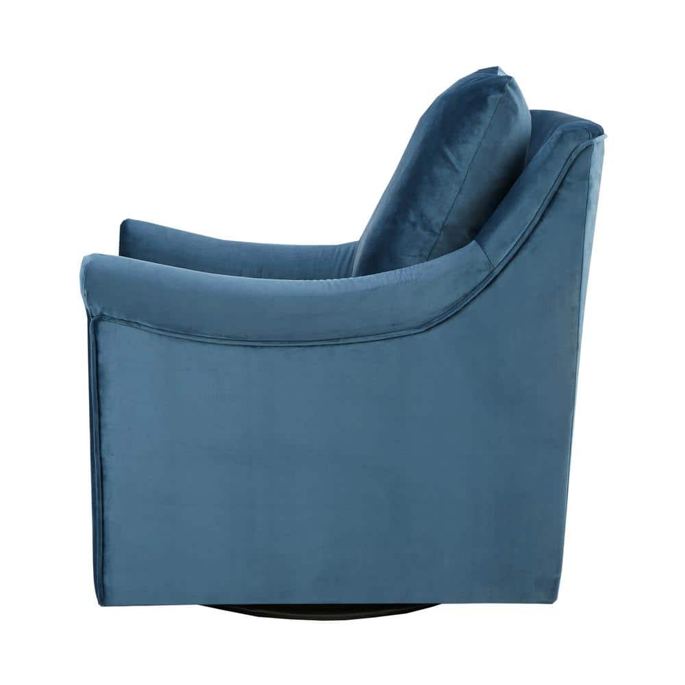Blue Velvet Swivel Accent Chair with Wood Frame