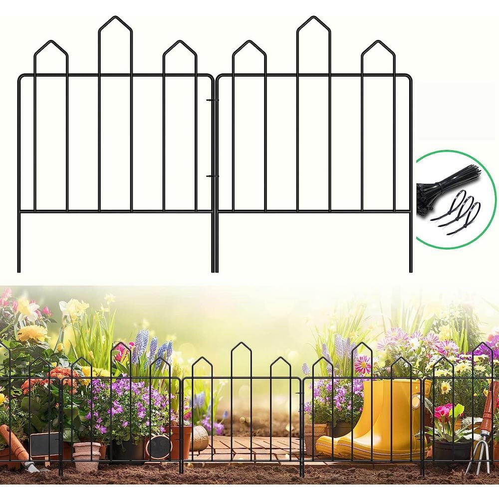 Oumilen Ft L X In H Black Metal Decorative Garden Fence Total Fence Panel No Dig Garden